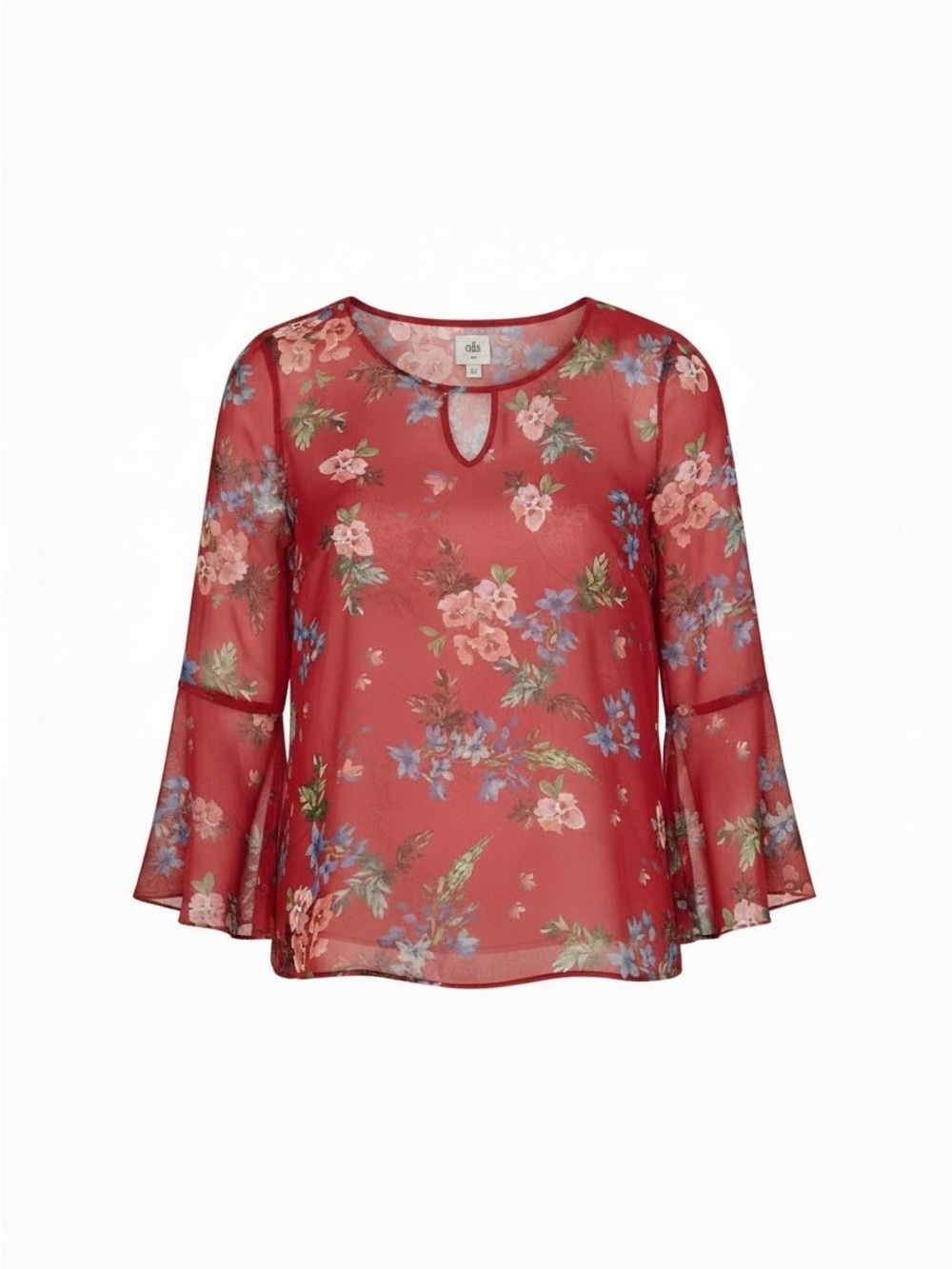 CABI Red Floral Bell-Sleeve Top